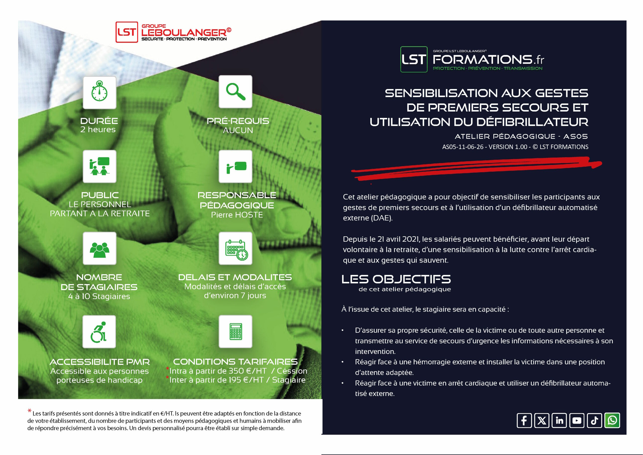 SENSIBILISATION AUX GESTES DE PREMIERS SECOURS ET UTILISATION DU DÉFIBRILLATEUR – AS05
